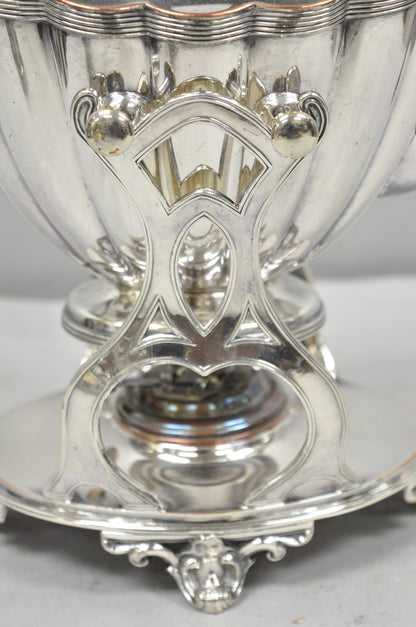Antique English Art Nouveau Silver Plated Tilting Tea Kettle Pot on Stand