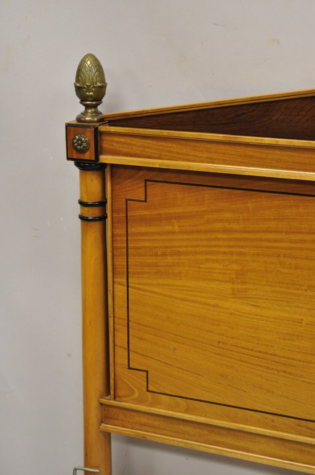 Vintage French Regency Neoclassical Rosewood & Satinwood King Size Bed Headboard