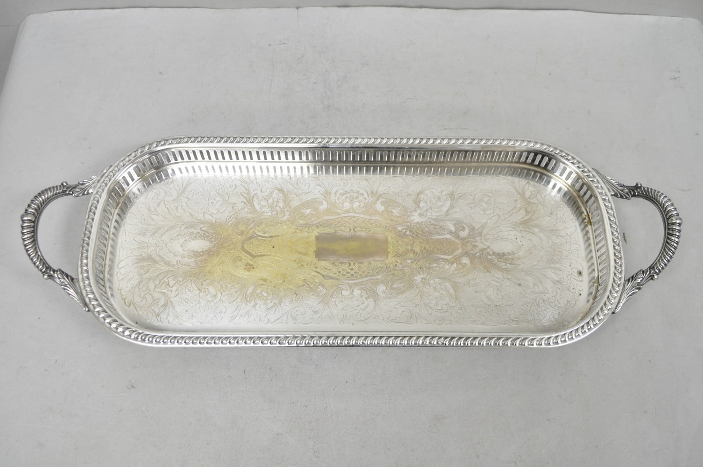 Vintage Amston Victorian Silver Plated Narrow Bar Tray Serving Platter