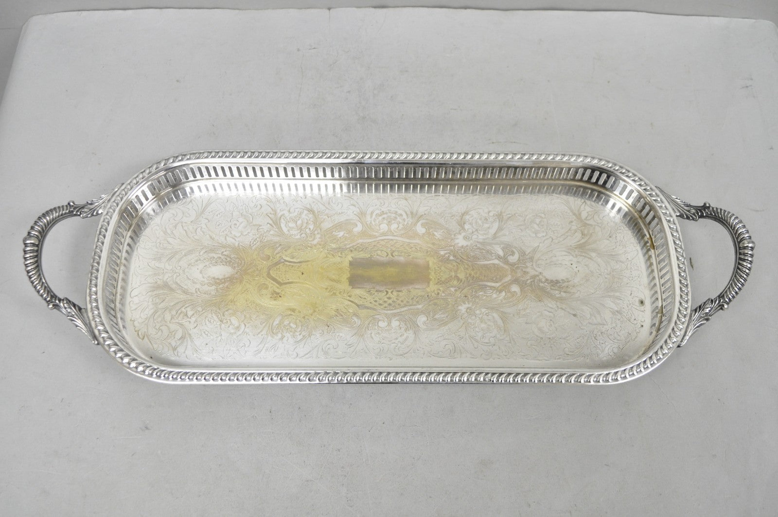Vintage Amston Victorian Silver Plated Narrow Bar Tray Serving Platter