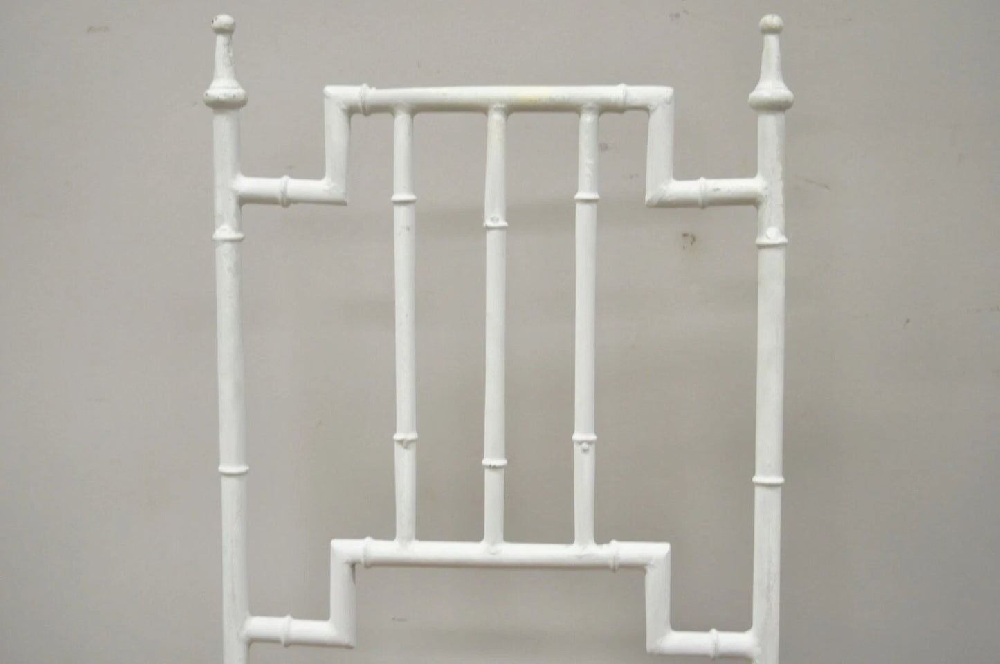 Vintage Italian Hollywood Regency White Faux Bamboo Metal Accent Side Chair Pair