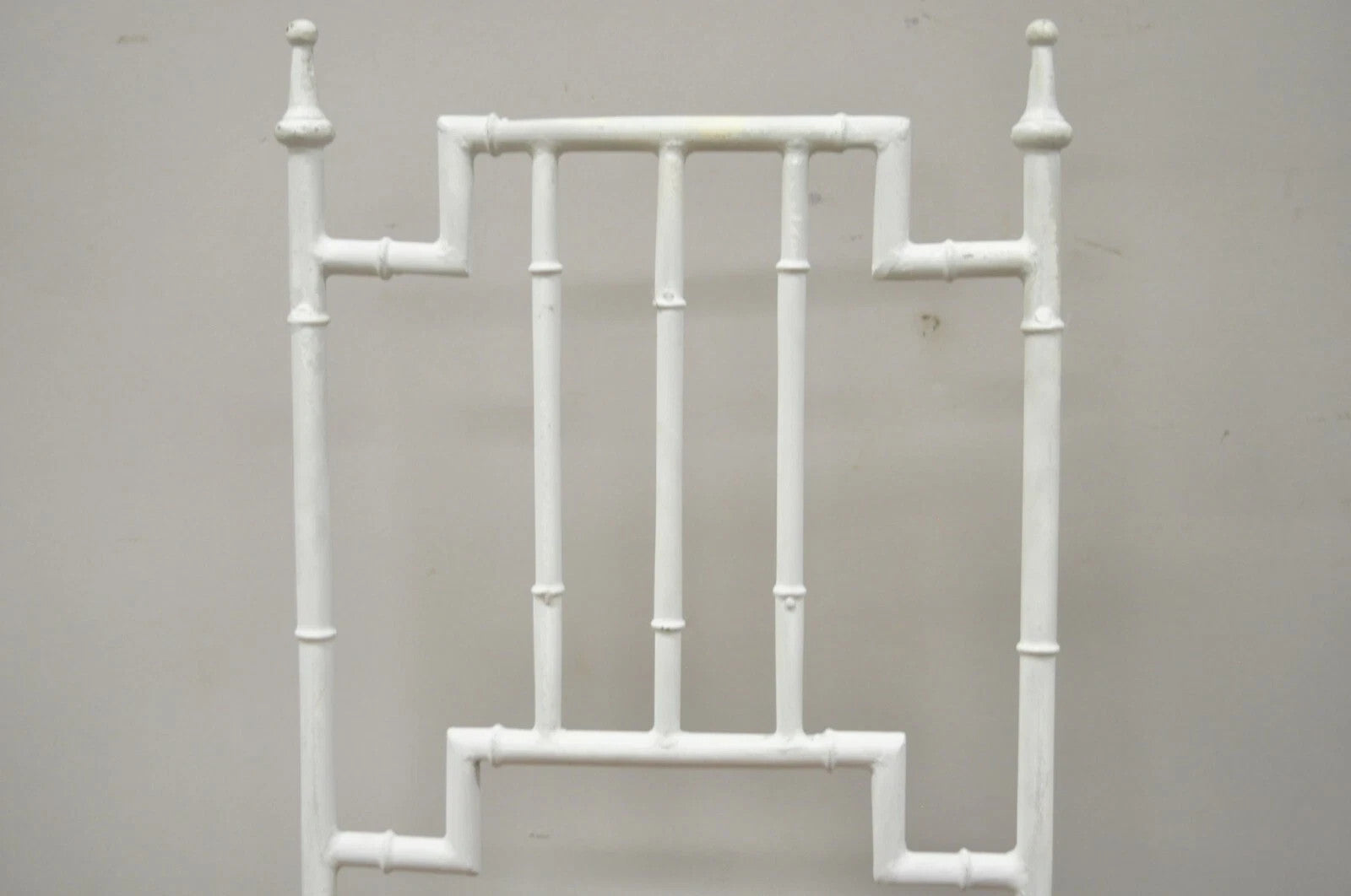 Vintage Italian Hollywood Regency White Faux Bamboo Metal Accent Side Chair Pair