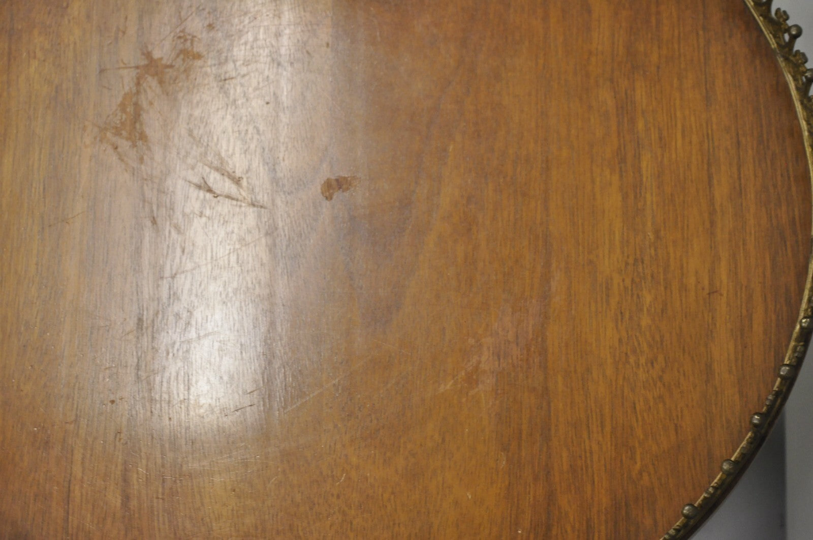 Vintage French Empire Mahogany 25" Round Coffee Table with Brass Gallery