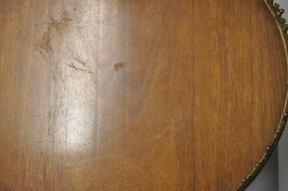 Vintage French Empire Mahogany 25" Round Coffee Table with Brass Gallery