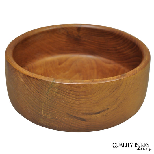 Vintage Mid Century Danish Modern Carved Teak Wood Round Salad Fruit Bowl (B)