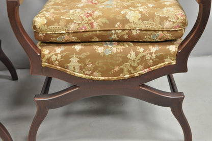 Vintage Hollywood Regency Curule Wooden X-Frame Lounge Arm Chairs - a Pair
