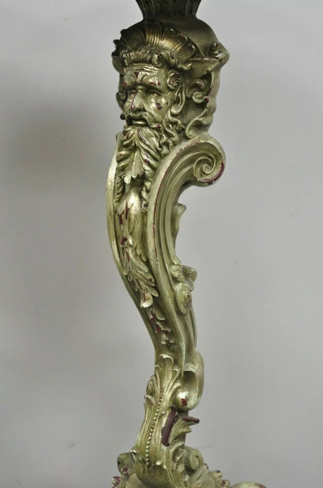 Italian Baroque Style Marble Top Figural Bearded Man Pedestal Stands - a Pair