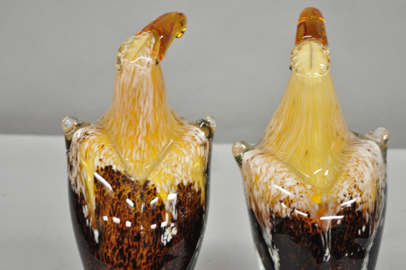 Vintage Murano Style Handblown Art Glass Brown Bald Eagle Bird Figurine - a Pair