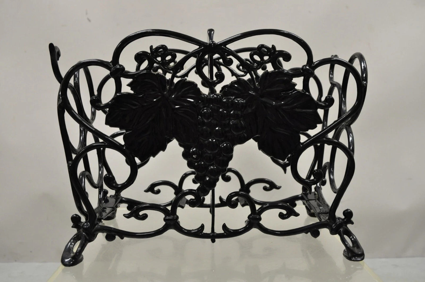 Vintage Victorian Style Black Cast Iron 6 Wine Bottle Rack Holder with Grapes