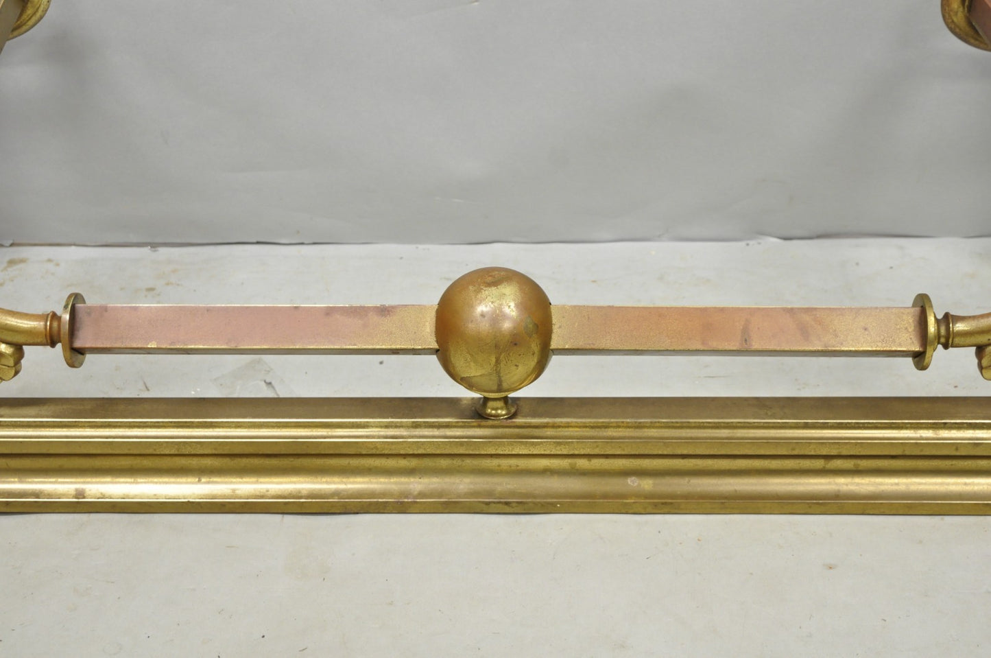 Antique Victorian Art Nouveau Patinated Brass Scrolling 51" Fireplace Fender