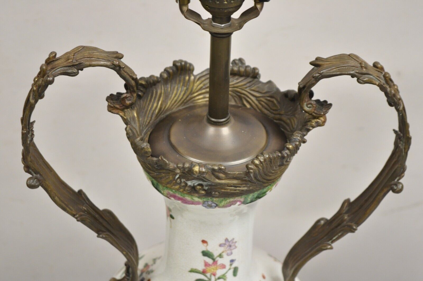 Vintage Chinoiserie Porcelain & Bronze French Louis XV Style Table Lamps - Pair