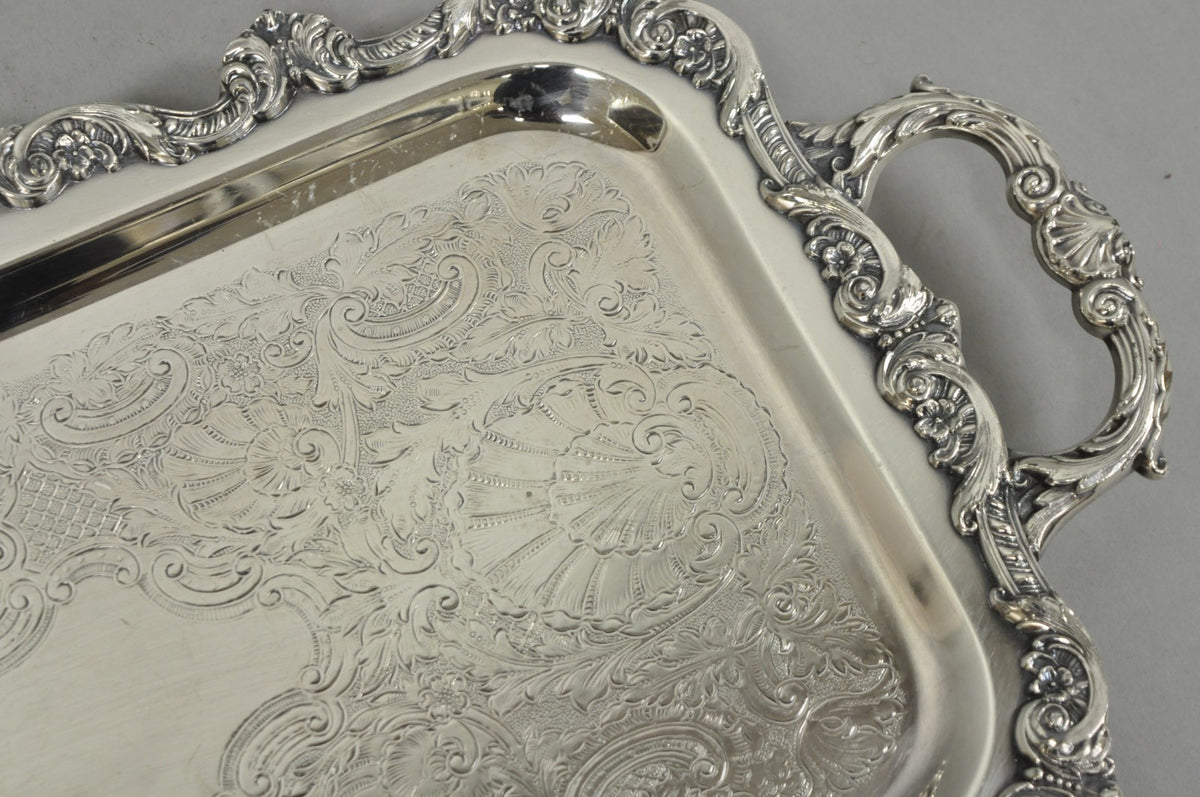 Vintage Old English Poole Silver Plated Footed Narrow Serving Platter Bar Tray