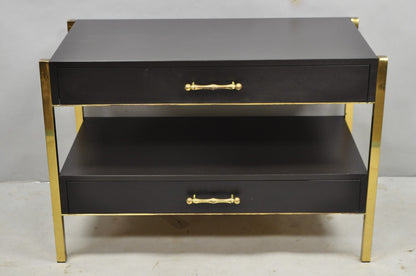 Contemporary Modern Black & Brass Faux Bamboo Nightstand Bedside Table - a Pair