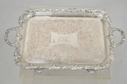 Antique Victorian Pierced Grapevine Basket Gallery Serving Platter Tray