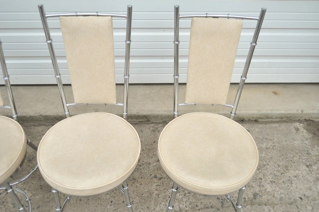 Vintage Hollywood Regency Chrome Metal Faux Bamboo Dining Kitchen Set - 5 Pc Set