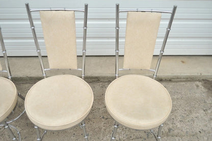 Vintage Hollywood Regency Chrome Metal Faux Bamboo Dining Kitchen Set - 5 Pc Set