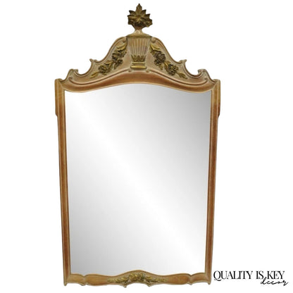 Vintage French Country Provincial Louis XV Style Carved Wood Urn Wall Mirror