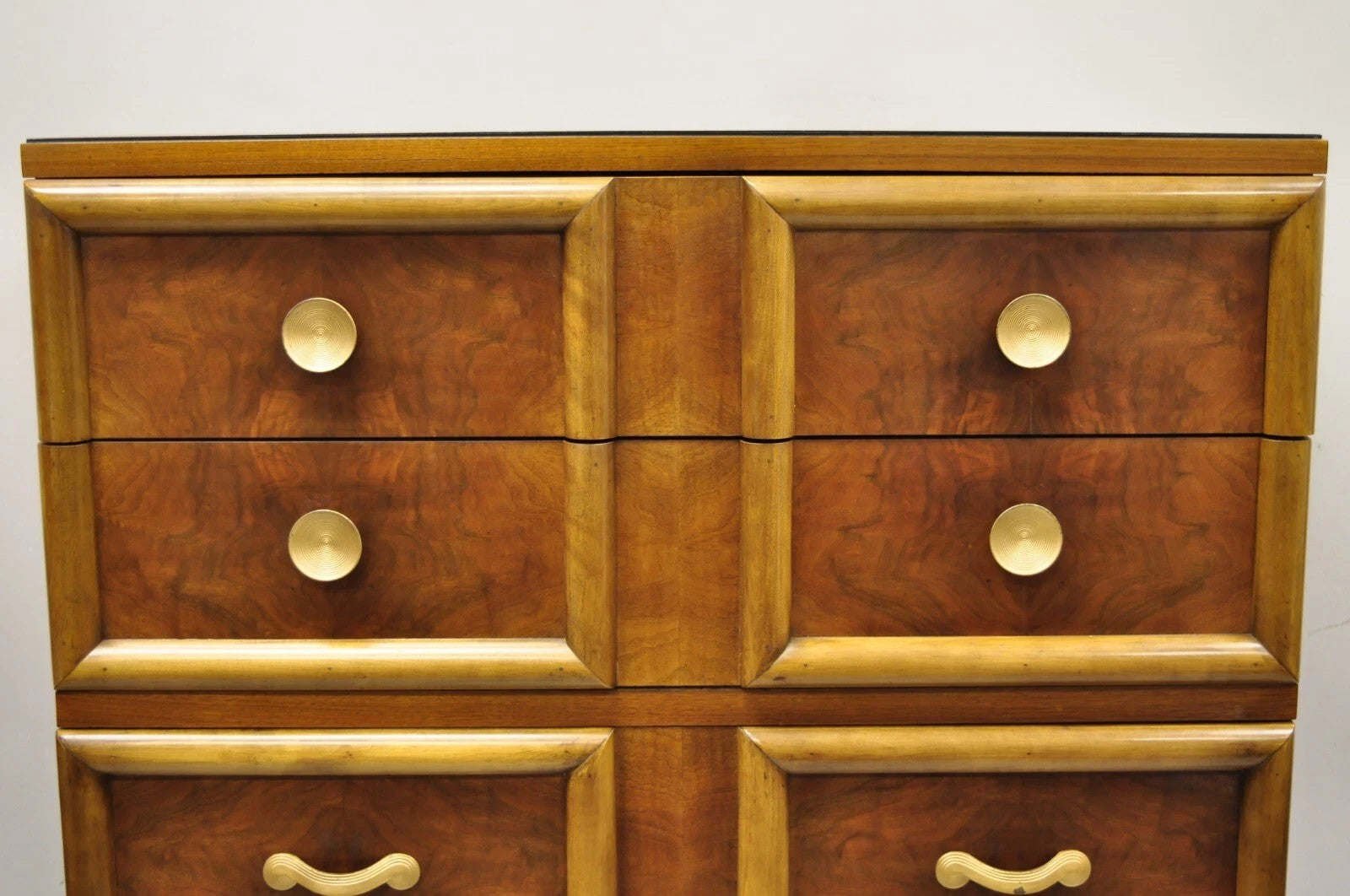 Vintage Mid Century Modern Art Deco Walnut Tall Chest Dresser by Joerns Bros