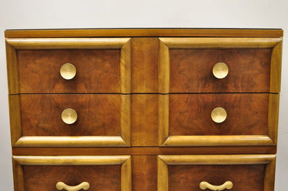 Vintage Mid Century Modern Art Deco Walnut Tall Chest Dresser by Joerns Bros