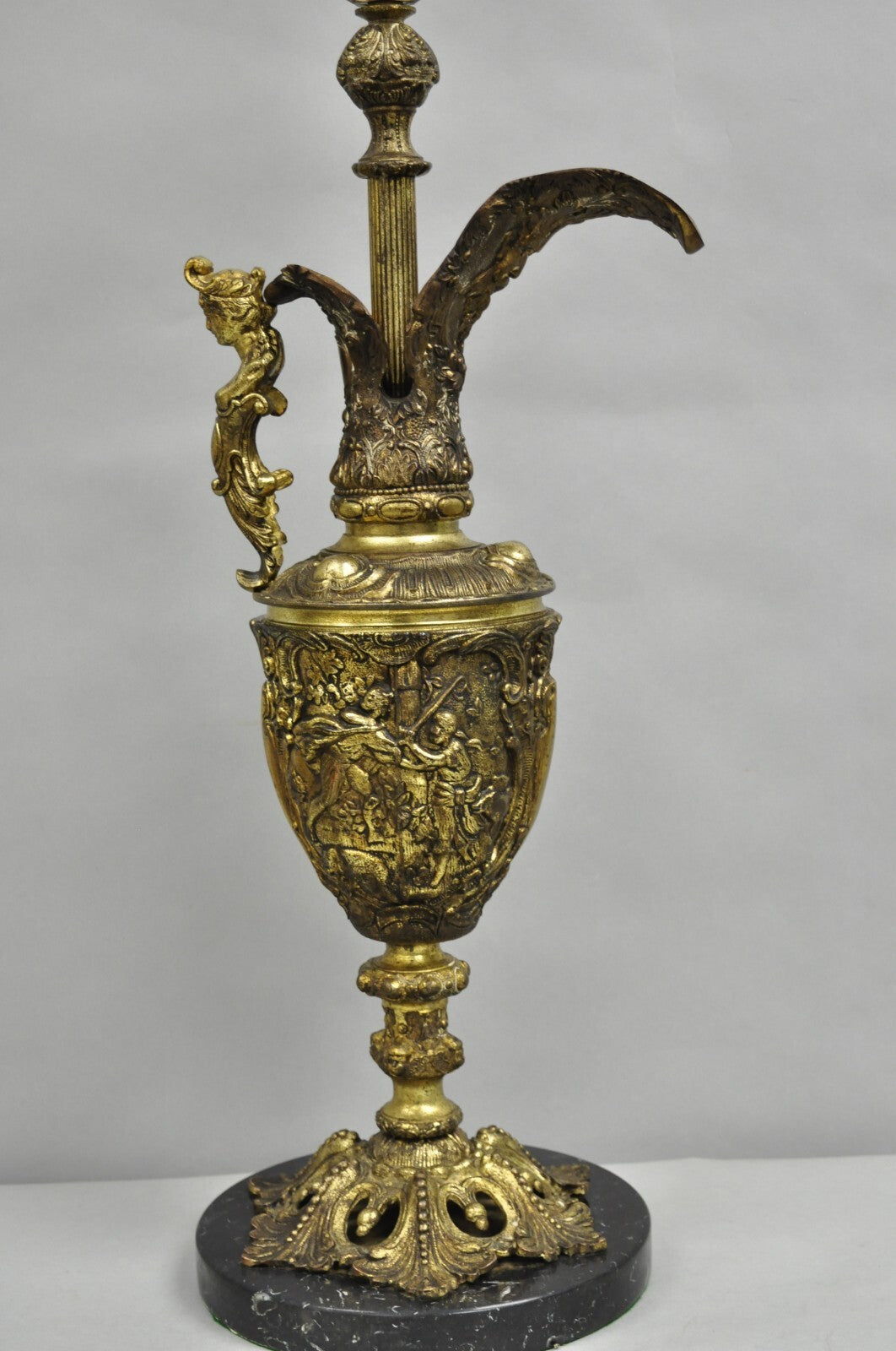 Vintage French Renaissance Large Figural Bronze Ewer Urn Pitcher Table Lamp