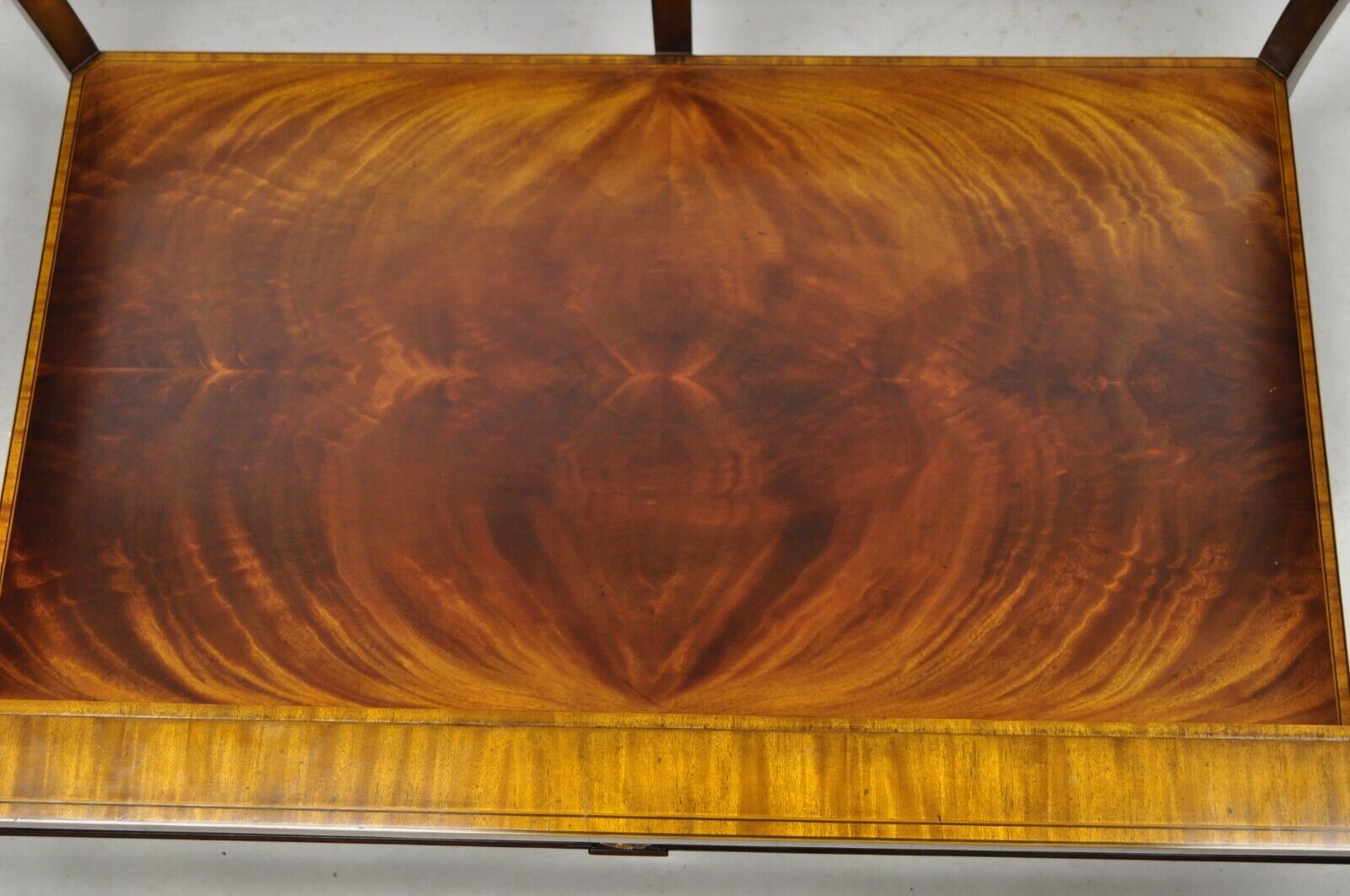 Maitland Smith Empire Style Large Banded Inlay Mahogany Glass Top Coffee Table