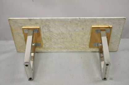 Modern Italian Marble Chrome Double Pedestal Base Rectangular Coffee Table