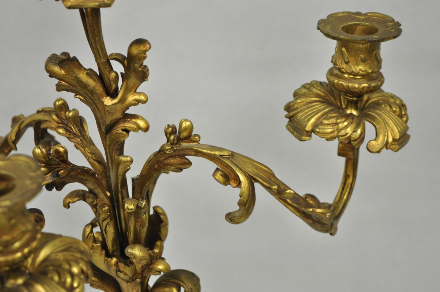 Antique French Rococo Baroque Gold Bronze Leafy Scroll Candelabra Table Lamp