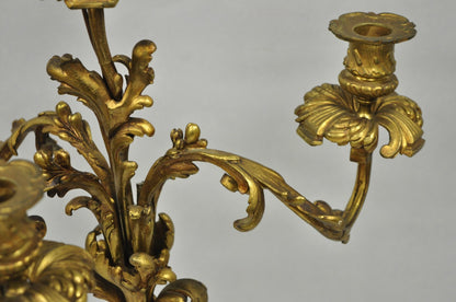 Antique French Rococo Baroque Gold Bronze Leafy Scroll Candelabra Table Lamp