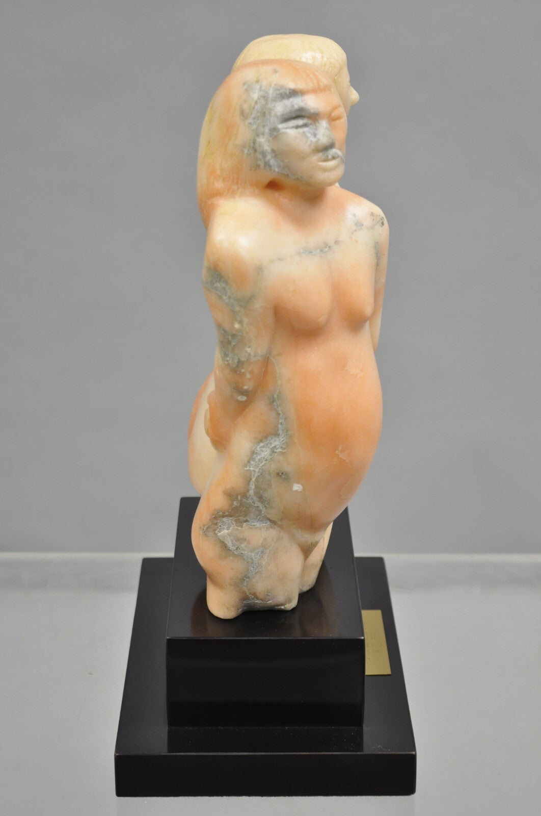 Morton Gaffin "Adam & Eve" Modernist Carved Peach Alabaster Nude Sculpture