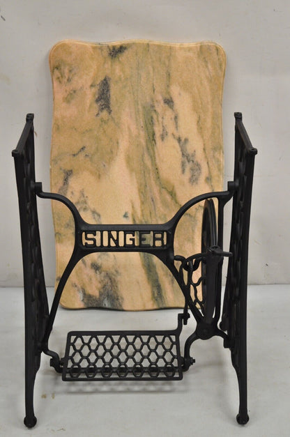 Antique Singer Cast Iron Treadle Sewing Machine Pink Marble Top Accent Table