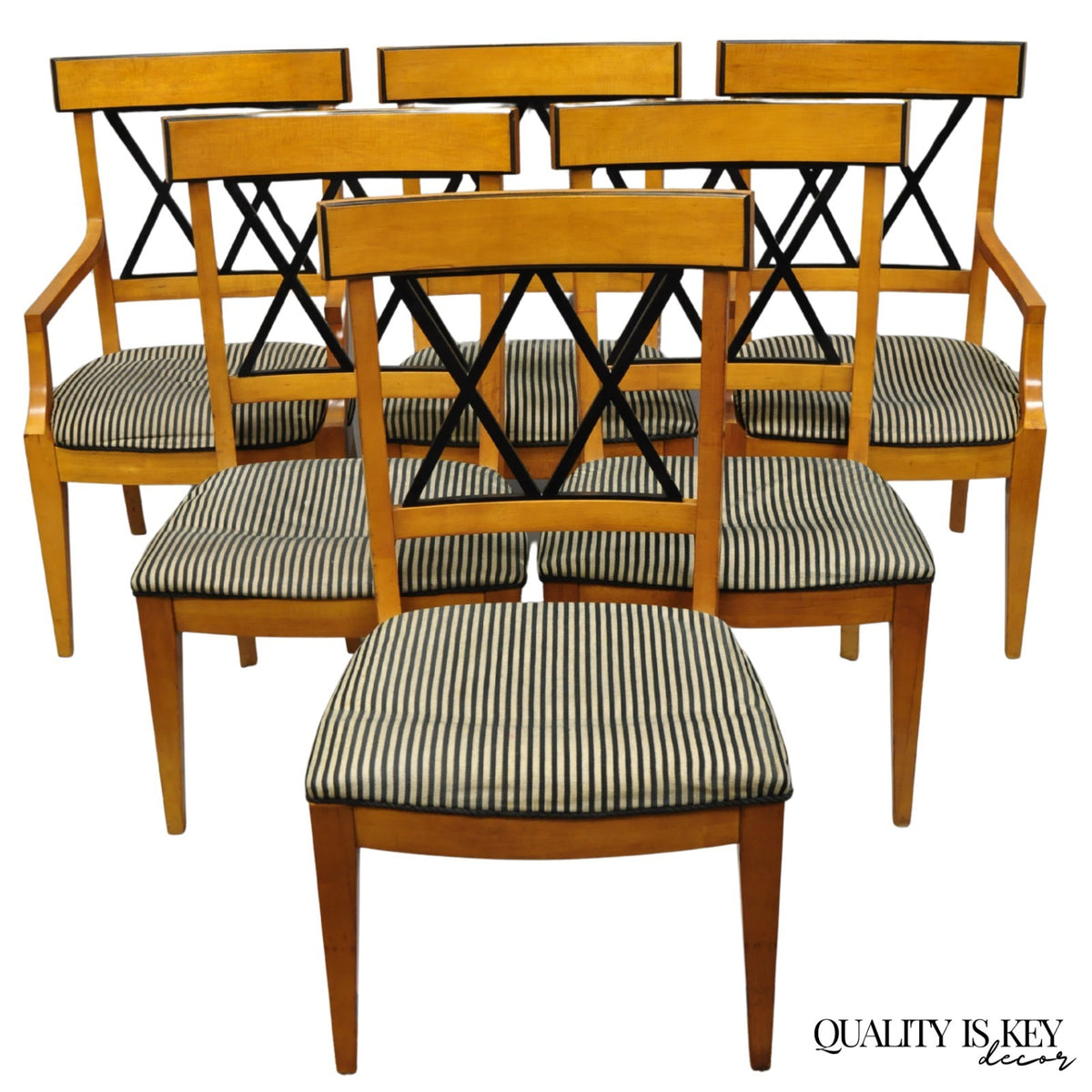 Biedermeier Empire Style Maple Wood Double X Back Dining Room Chairs - Set of 6