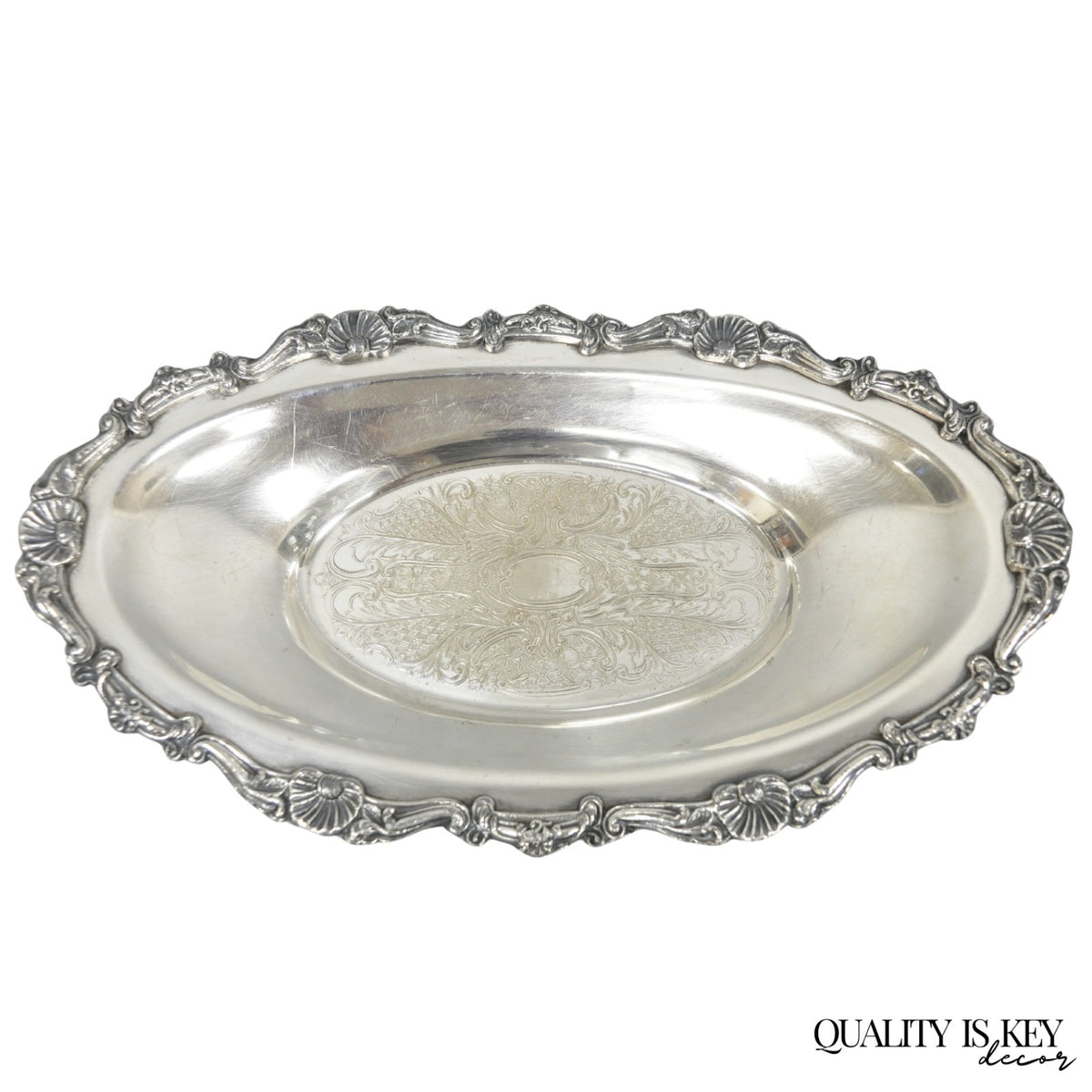 Vintage Victorian Style Silver Plated Oval 13.5" Trinket Serving Dish (B)