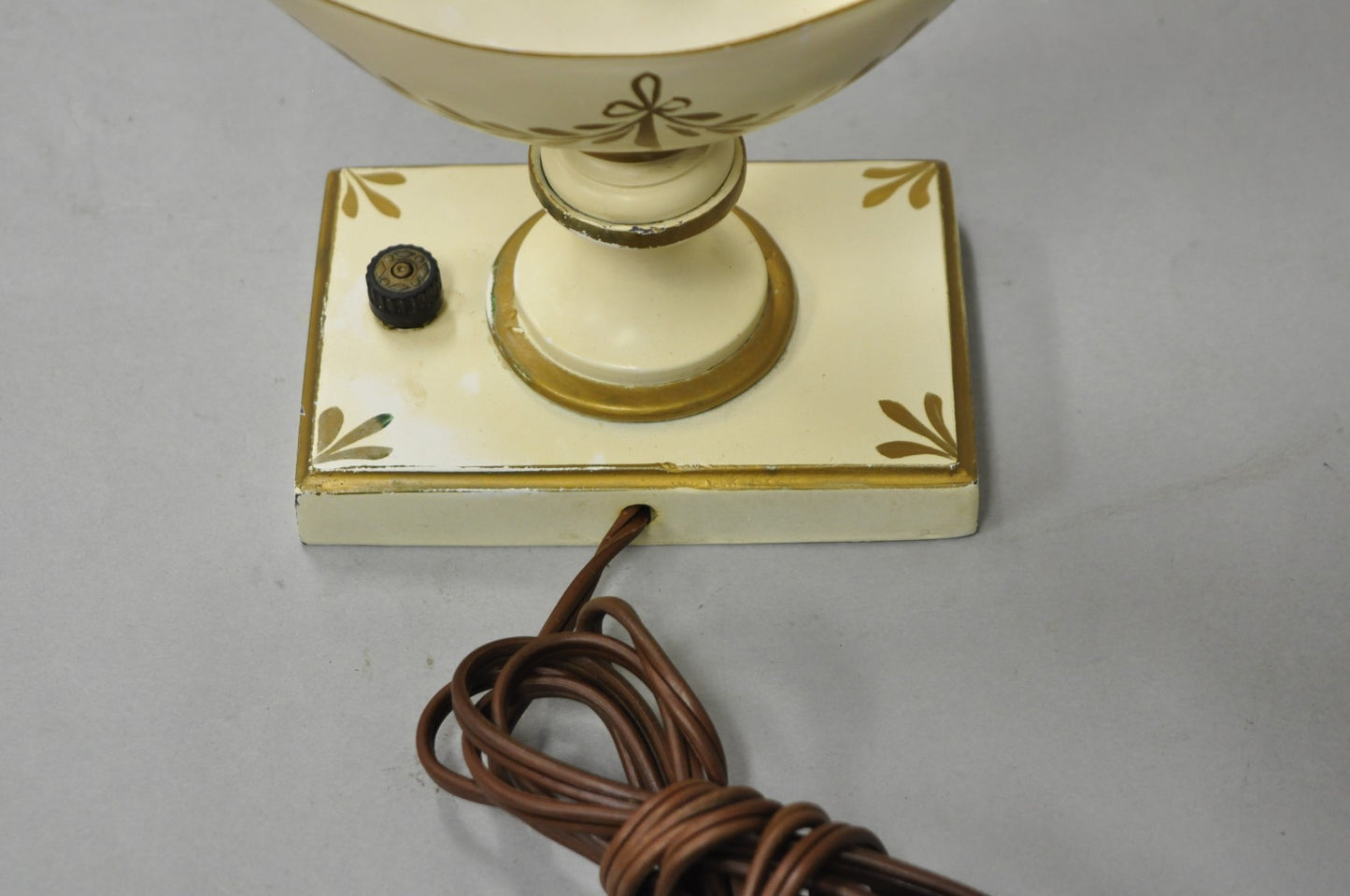 Vintage French Country White Gold Small Genie Lantern Tole Bouillotte Desk Lamp
