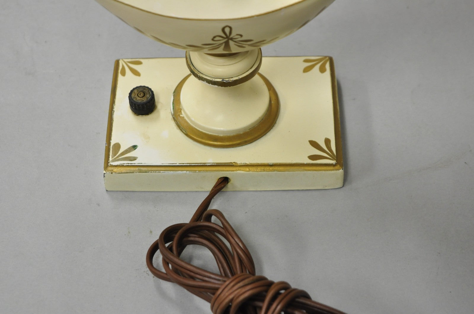 Vintage French Country White Gold Small Genie Lantern Tole Bouillotte Desk Lamp