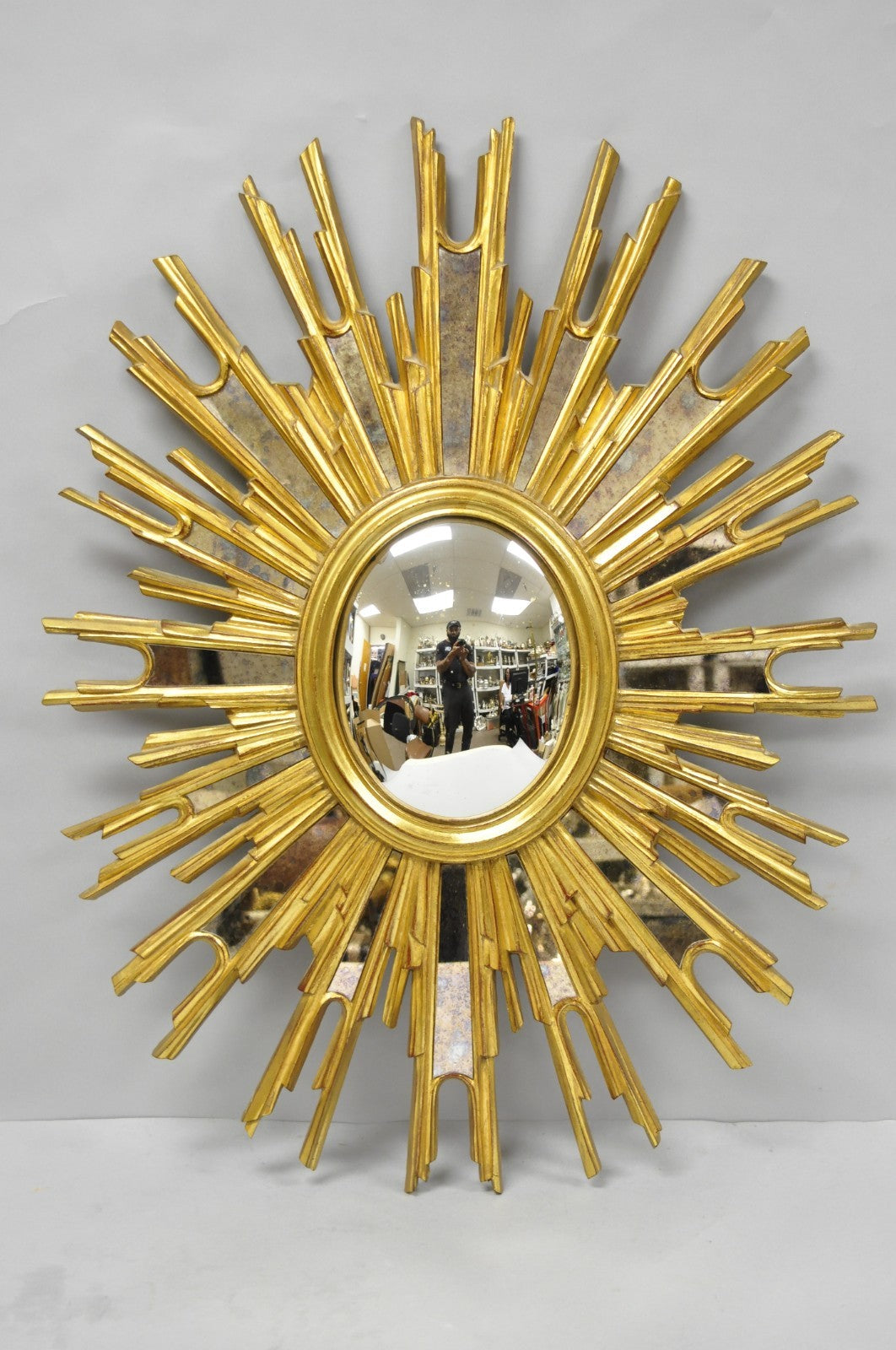Vintage Italian Hollywood Regency Gold Gilt Sunburst Convex Bullseye Wall Mirror