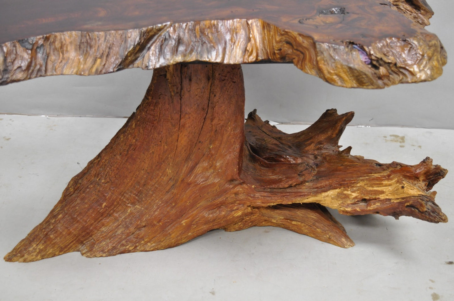 Vintage Mid Century Modern Burl Wood Slab Driftwood Sculptural Coffee Table