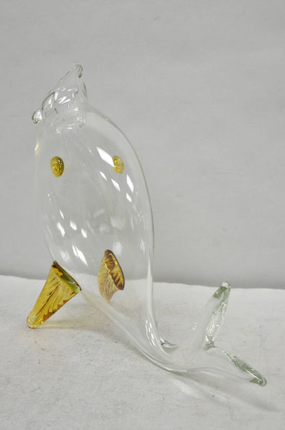 Vintage Mid Century Modern Blenko Style Amber Fin Blown Glass Fish Vase Bowl