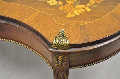 Antique French Louis XV Style Floral Inlay Walnut Coffee Table with Drawer