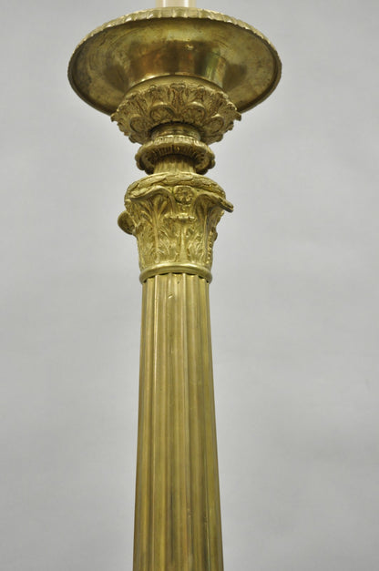 Antique 59" Tall French Empire Renaissance Bronze Column Candlestick Table Lamp