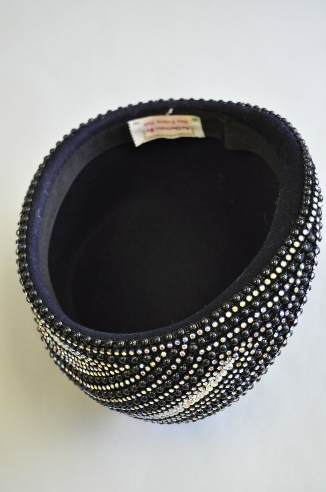 Vintage Bina Fashion Hats Black Iridescent Beaded Bejewel Derby Crown Beret Hat