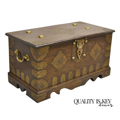 Antique Anglo Indian Oak Wood & Brass Mounted Syrian Coffer Blanket Chest Trunk
