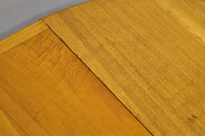 Antique English Victorian Oak & Elm Wood Round Extension Dining Table w 3 Leaves