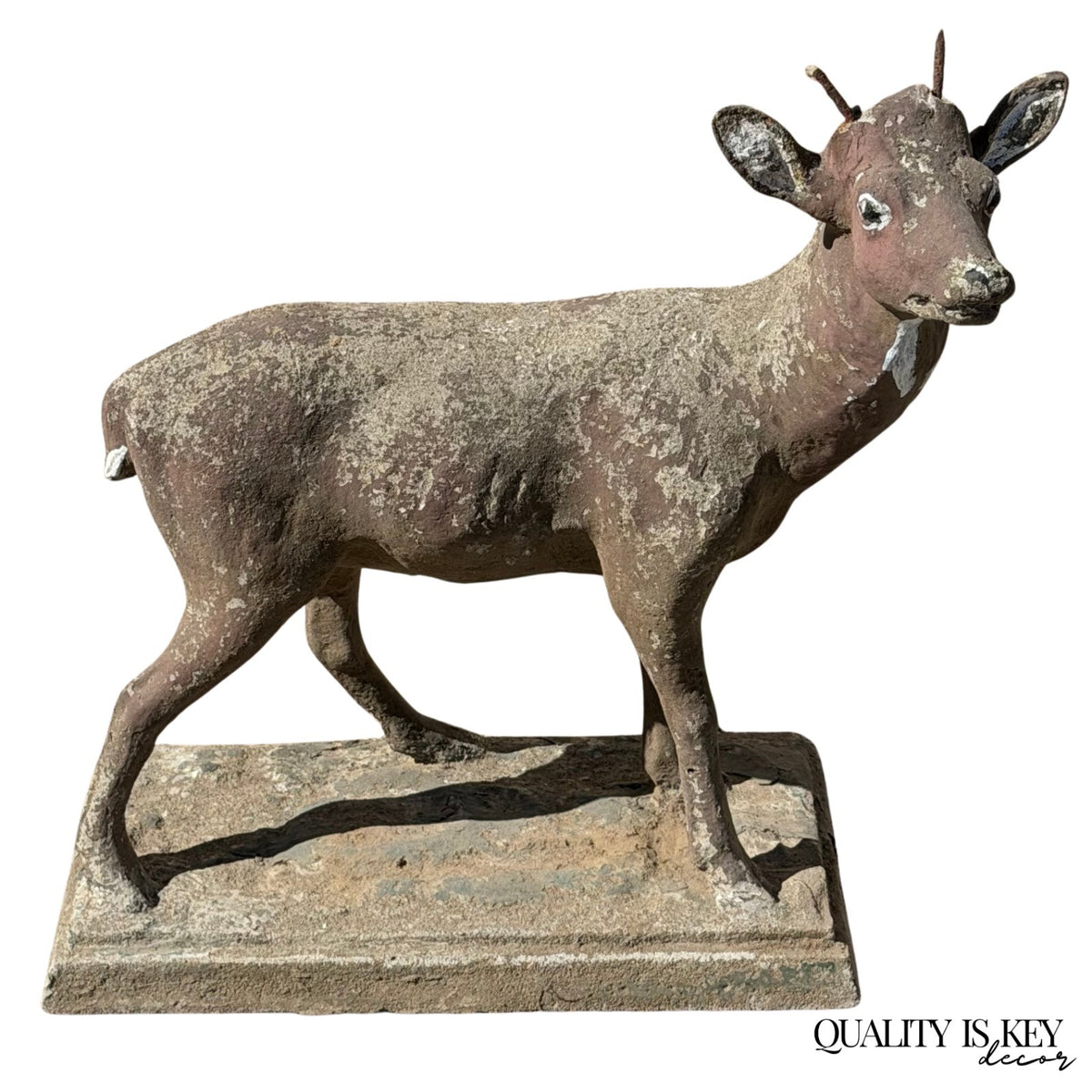 Vintage French Standing Deer Small 19" Cement Concrete Stone Garden Statue