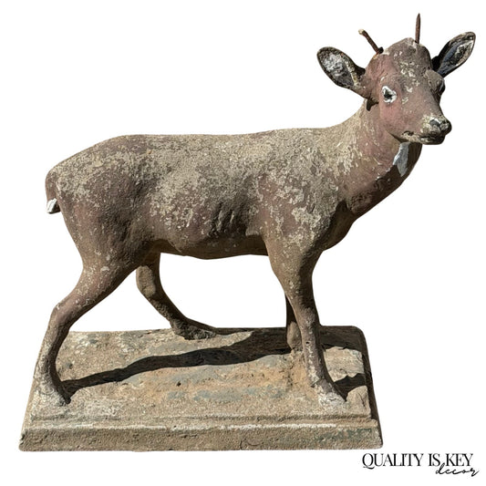 Vintage French Standing Deer Small 19" Cement Concrete Stone Garden Statue