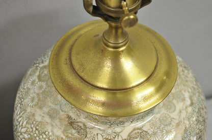 Vintage Chinoiserie Gold Porcelain Jardiniere Table Lamps by Wildwood - a Pair
