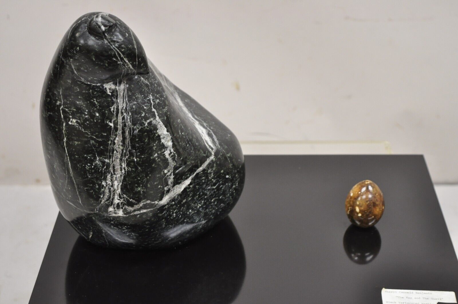 Sheryl C. Benjamin "The Egg and the Quail" abstract Black Marble Sculpture