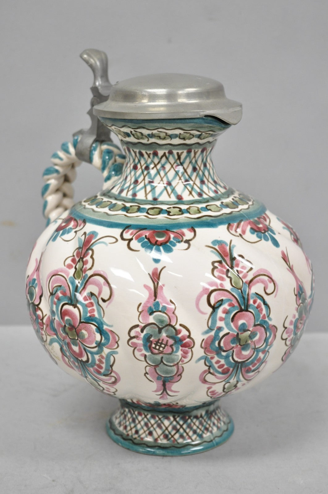 Vintage Keck Keramik Hand Painted Ceramic Pottery German Stein Wine Pitcher