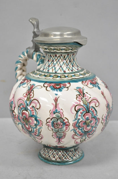 Vintage Keck Keramik Hand Painted Ceramic Pottery German Stein Wine Pitcher