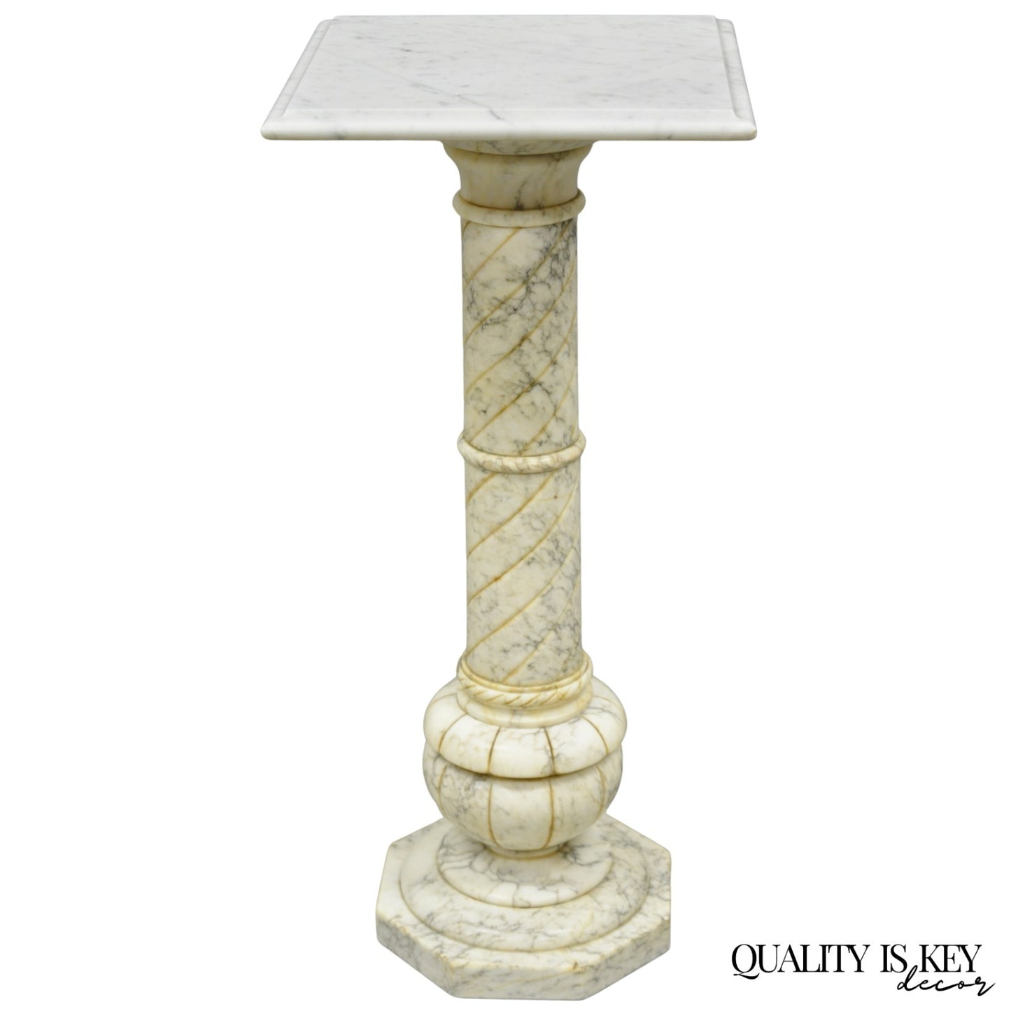 Vintage Italian Classical Carved Marble Column Form Square Top Pedestal Stand