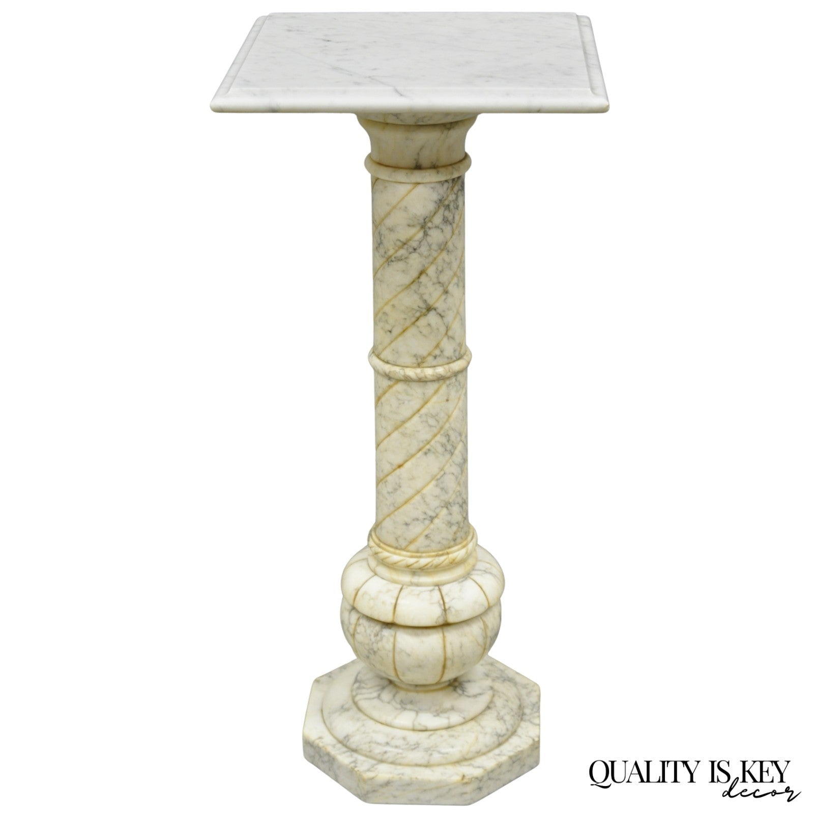 Vintage Italian Classical Carved Marble Column Form Square Top Pedestal Stand